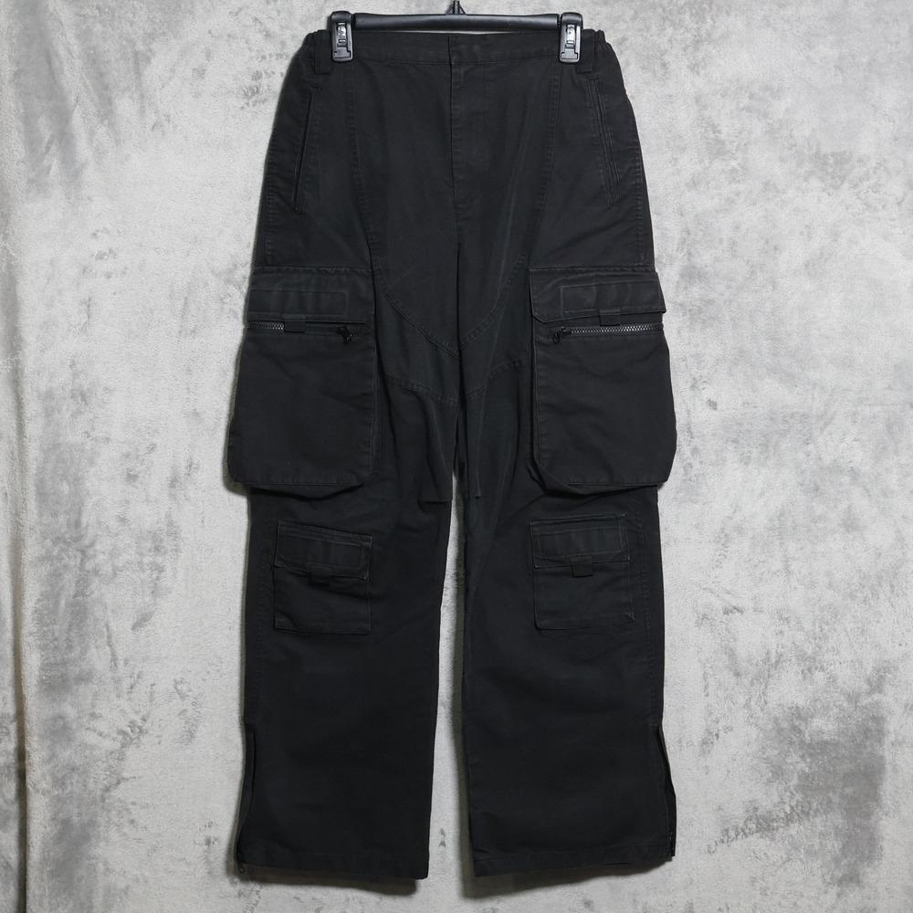 GRAILZ Cargo Pants Mens 28x29 Black Gorpcore Baggy Wide Leg Straps Ankle Zip